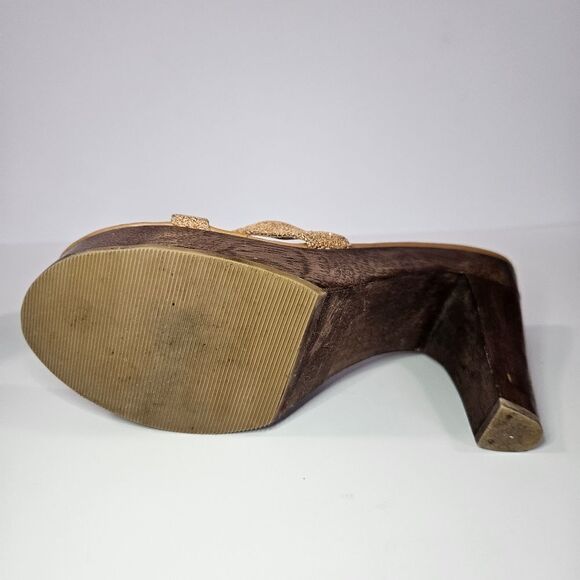 Vintage Schutz Native Wooden Platform '70s Vibe Glitter Cross Front Sandals 7 - Picture 4 of 7